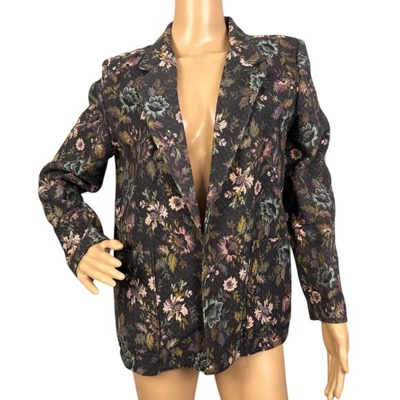 Vintage Floral Tapestry Blazer Jacket Open Front Boxy Fit Boho Cottagecore 90s - Picture 2 of 8